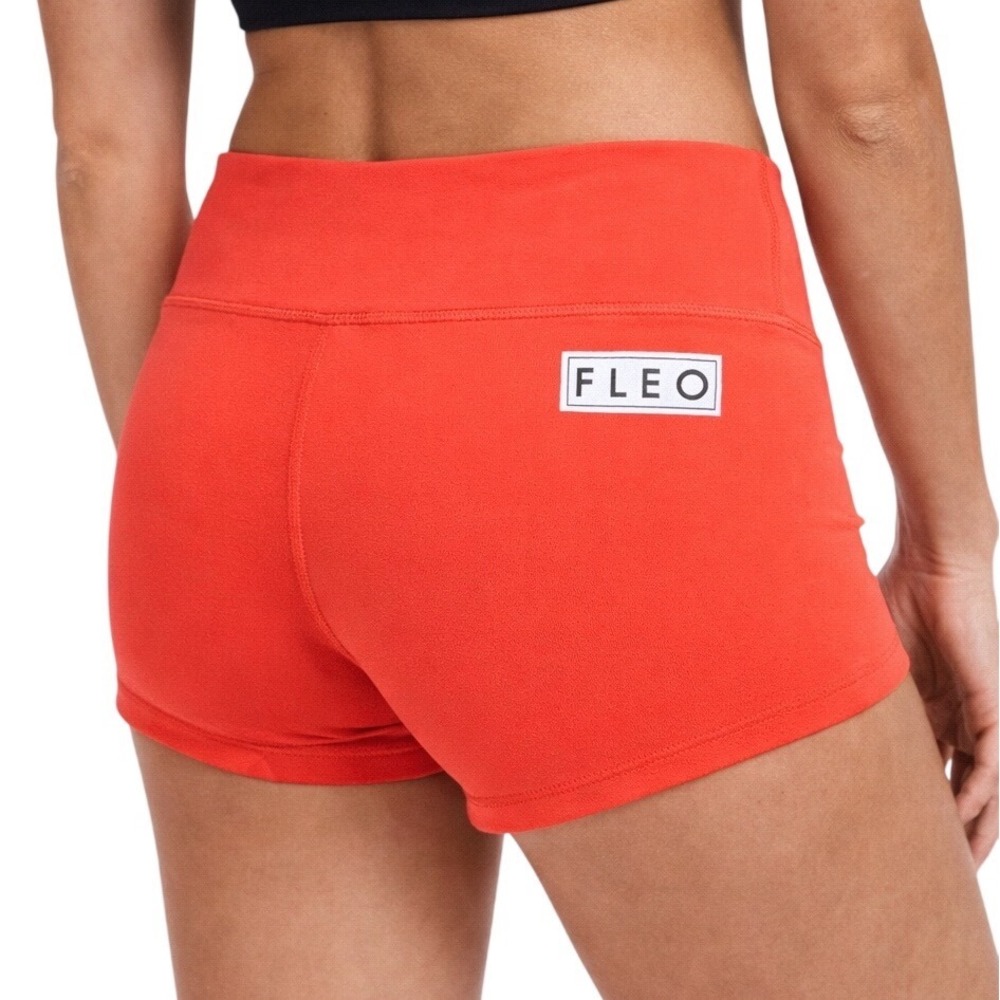 Fleo Womens Medium Neon Red Coral Athletic Booty‎ Shorts CrossFit Training Gym